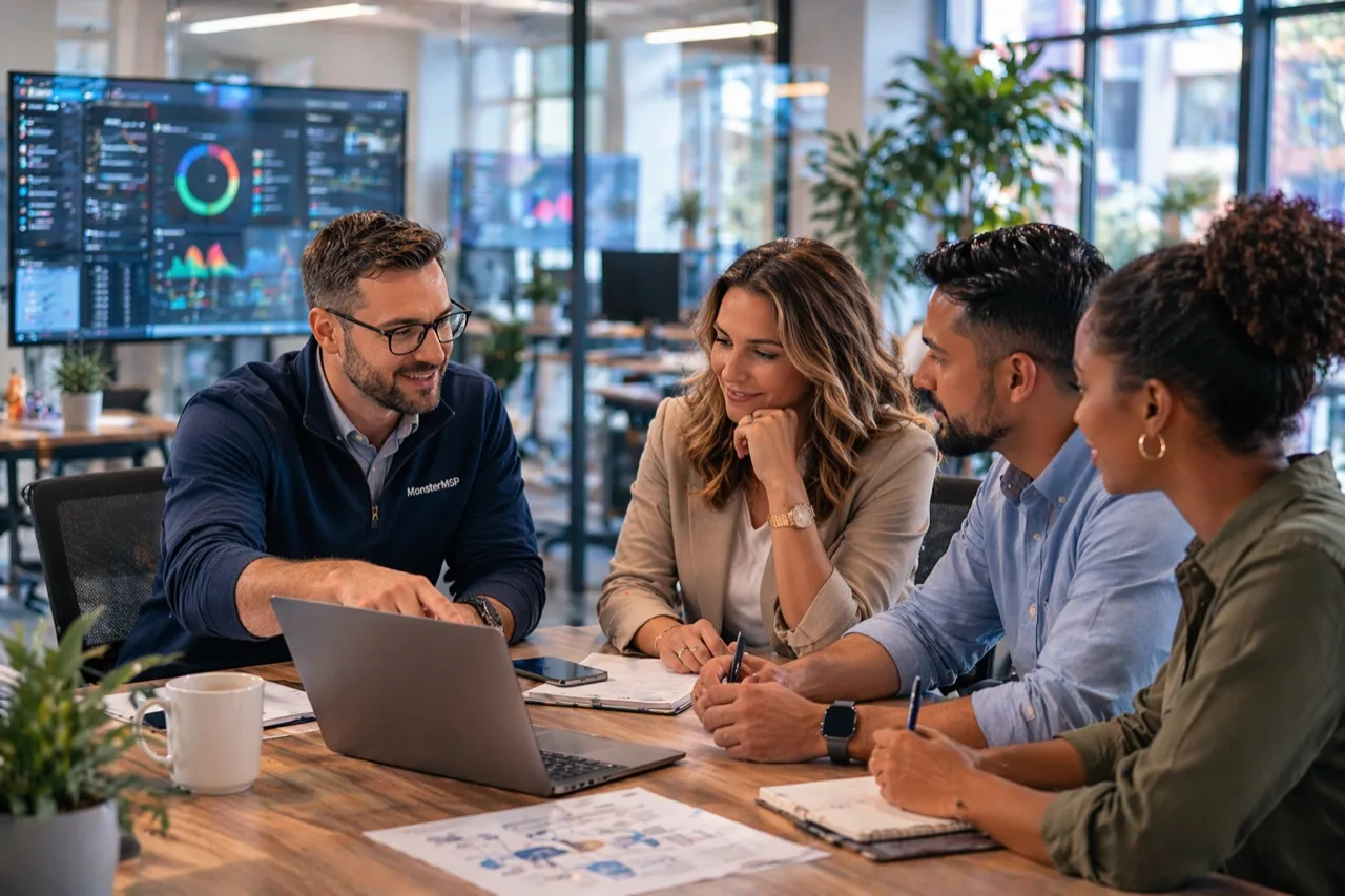 Monster MSP consultant leading an IT planning session with client stakeholders